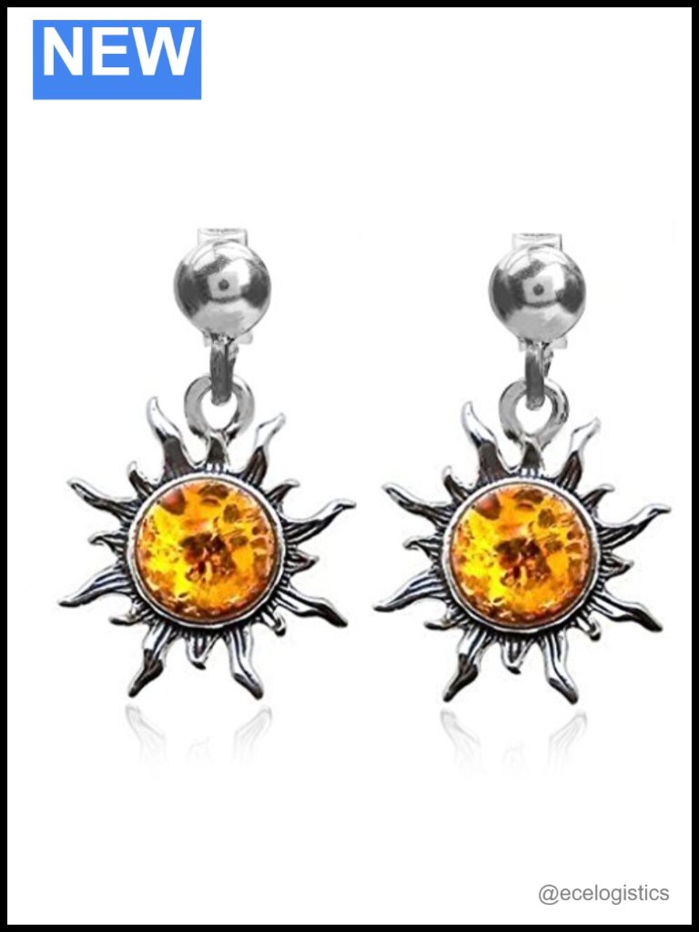 925 Sterling Silver Amber Stud Earrings